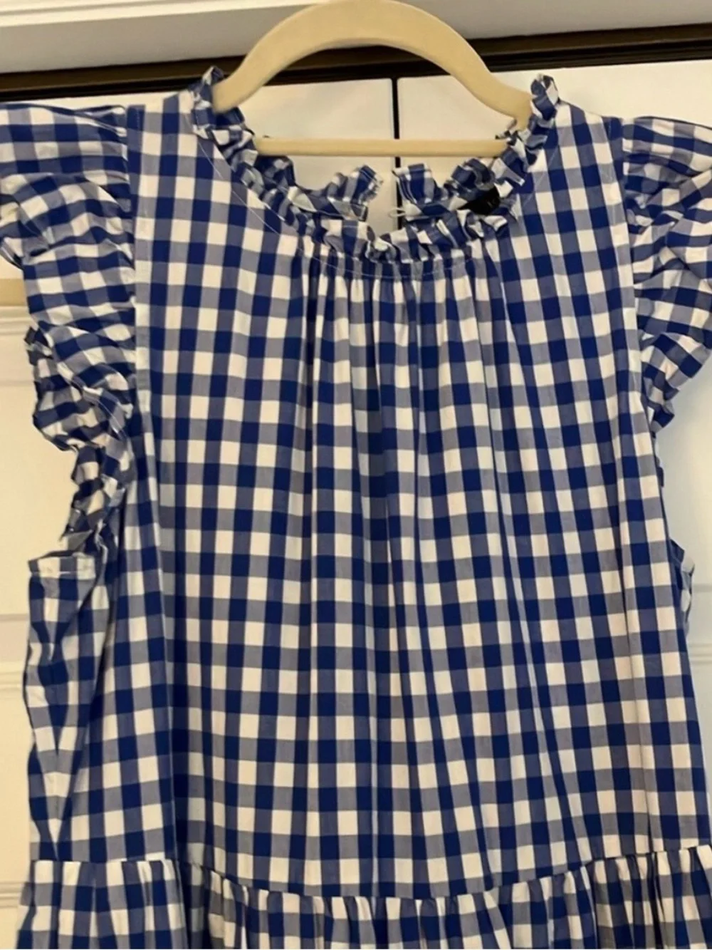 J. Crew Blue and White Gingham Tiered Dress